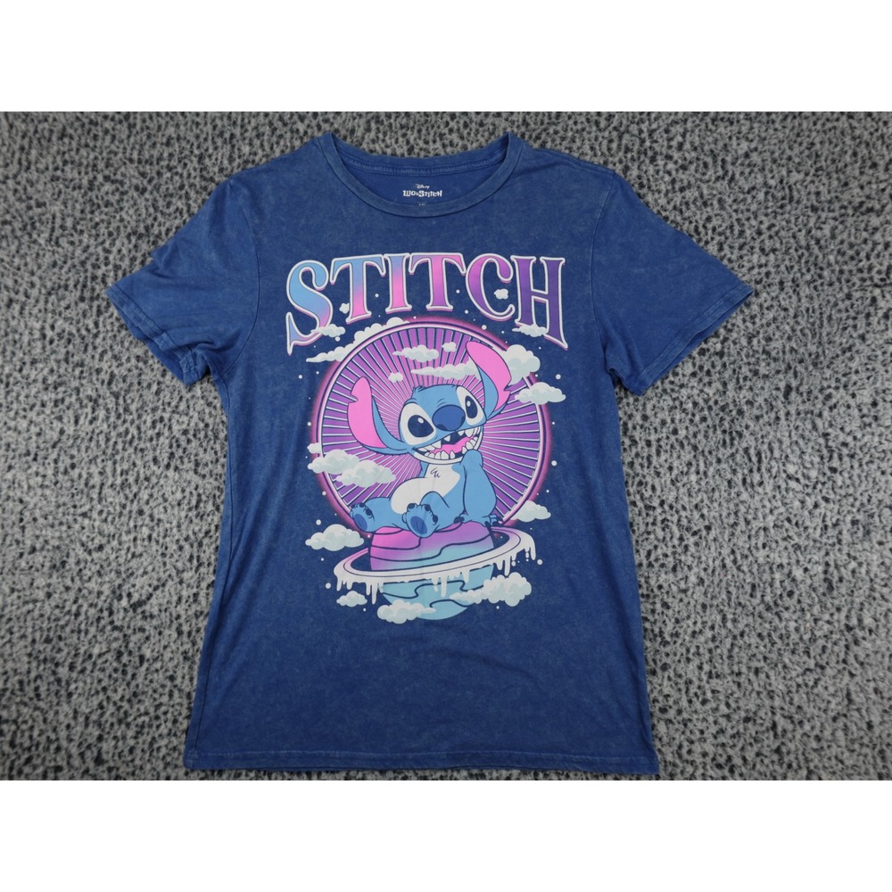 Disney Lilo & Stitch Graphic T-Shirt Womens Medium Blue Acid Wash Galaxy Tee
